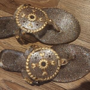 Jack Rogers Gold Sandals with Medallion Ornaments